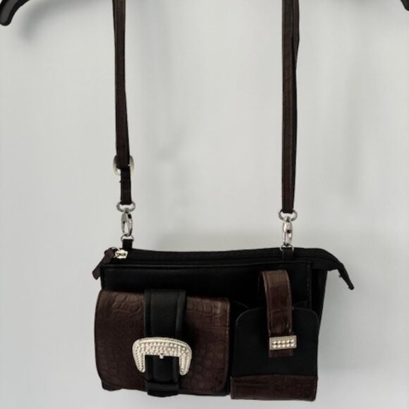 Braciano Black Brown Silver Buckle Bling Compact Modern Classic Statement Chic - Picture 1 of 11